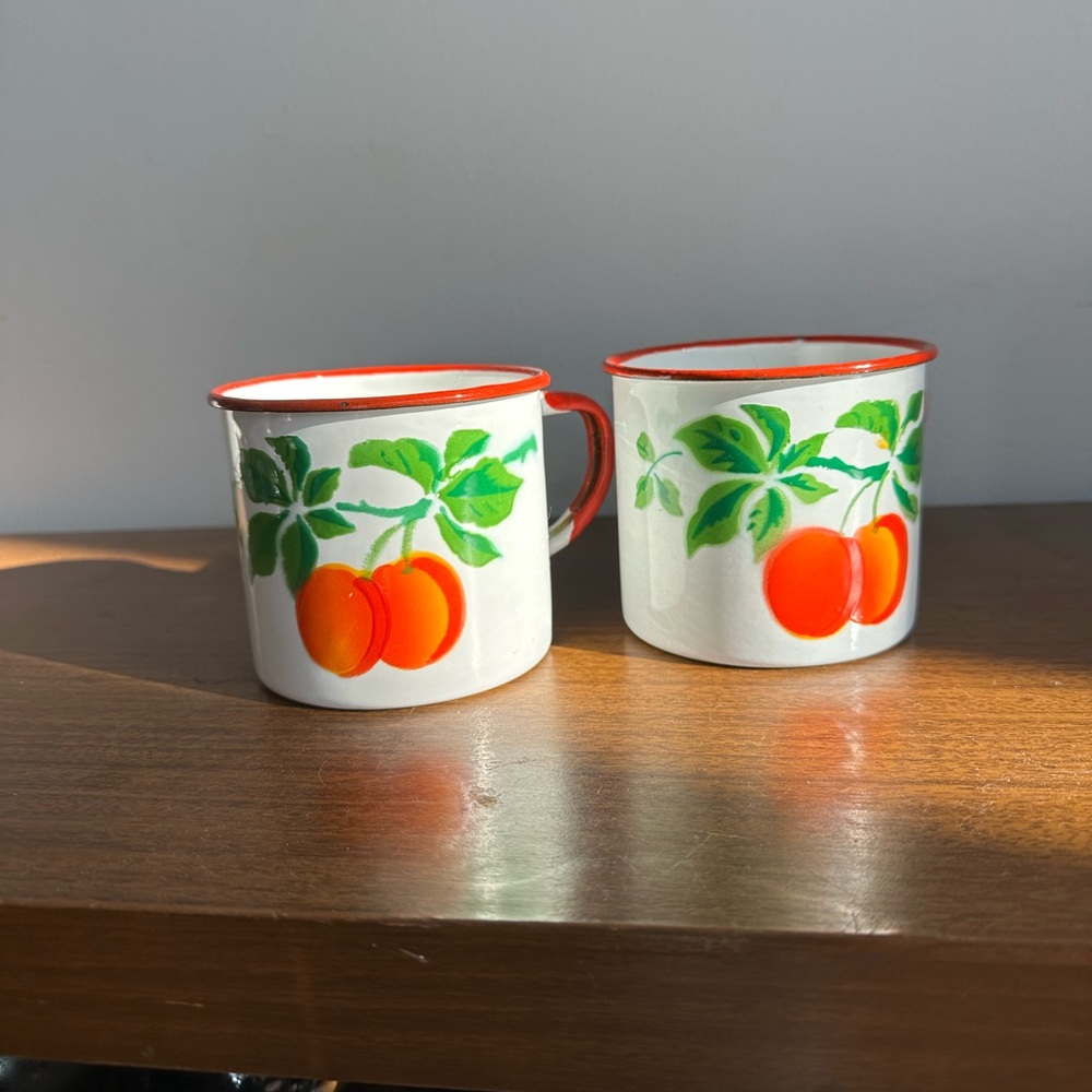 Vintage Enamel Cherries Mug